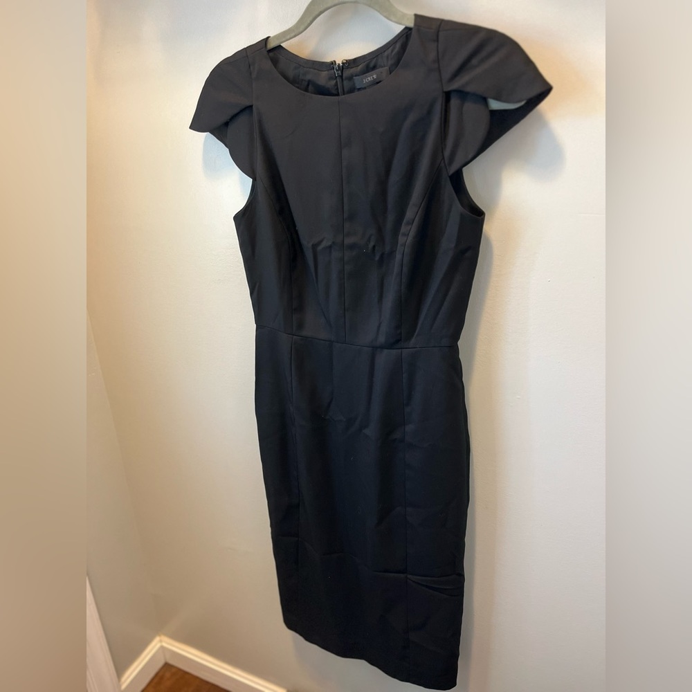 J. Crew Suiting Petal Sleeve Wool Sheath Dress black career fitted womens us 0